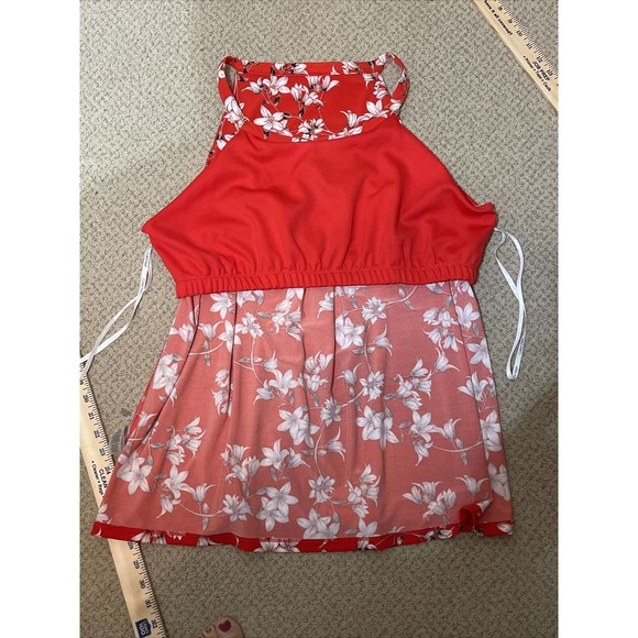 CALVIN KLEIN Women’s L Tank Top Red Floral Polyester Spandex Shelf Liner - Picture 8 of 8